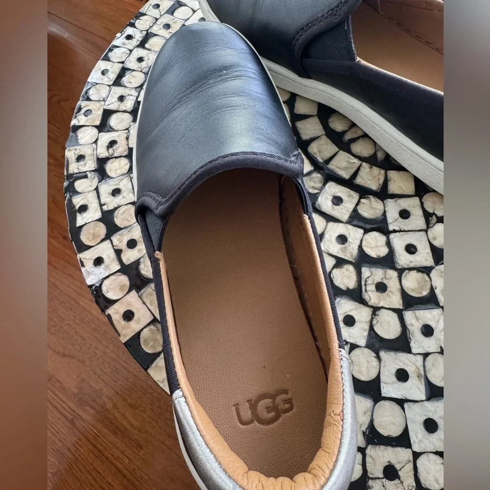 Ugg Black and Silver Jass Leather Slip On Sneaker Size 6